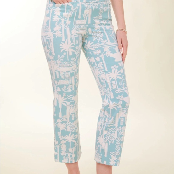 Spartina 449 Pants - Spartina 449 Teal and White Maren Kick Flare Pant